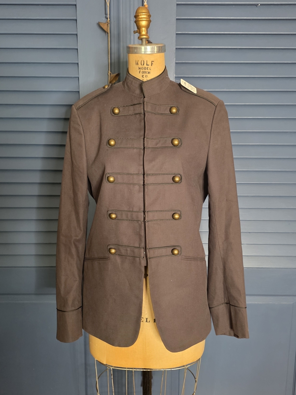 H&M Brown Military Napoleon Blazer Jacket Brass Buttons M